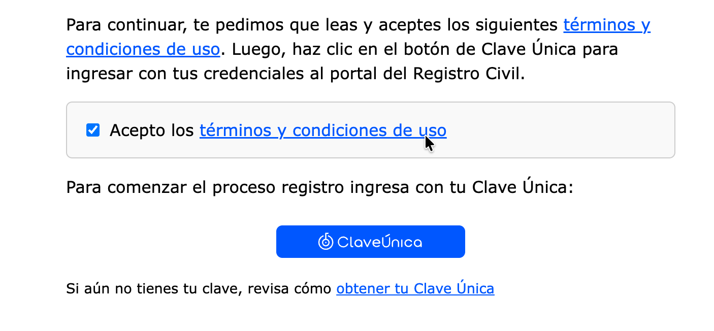 Pantalla del portal de Mercado Público para aceptar los términos de uso